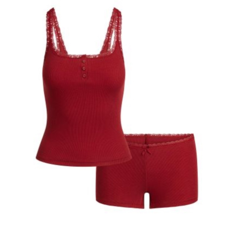 Skims Red Lace-Trim Tank & Boyshort Sleep Set
